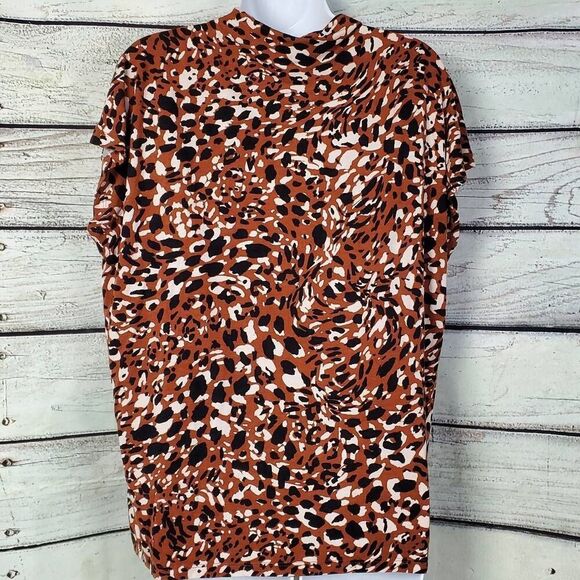 Ann Taylor Factory Women's Leopard Print Ruffle Sleeve Top Size M Brown Black Wh - Picture 4 of 7